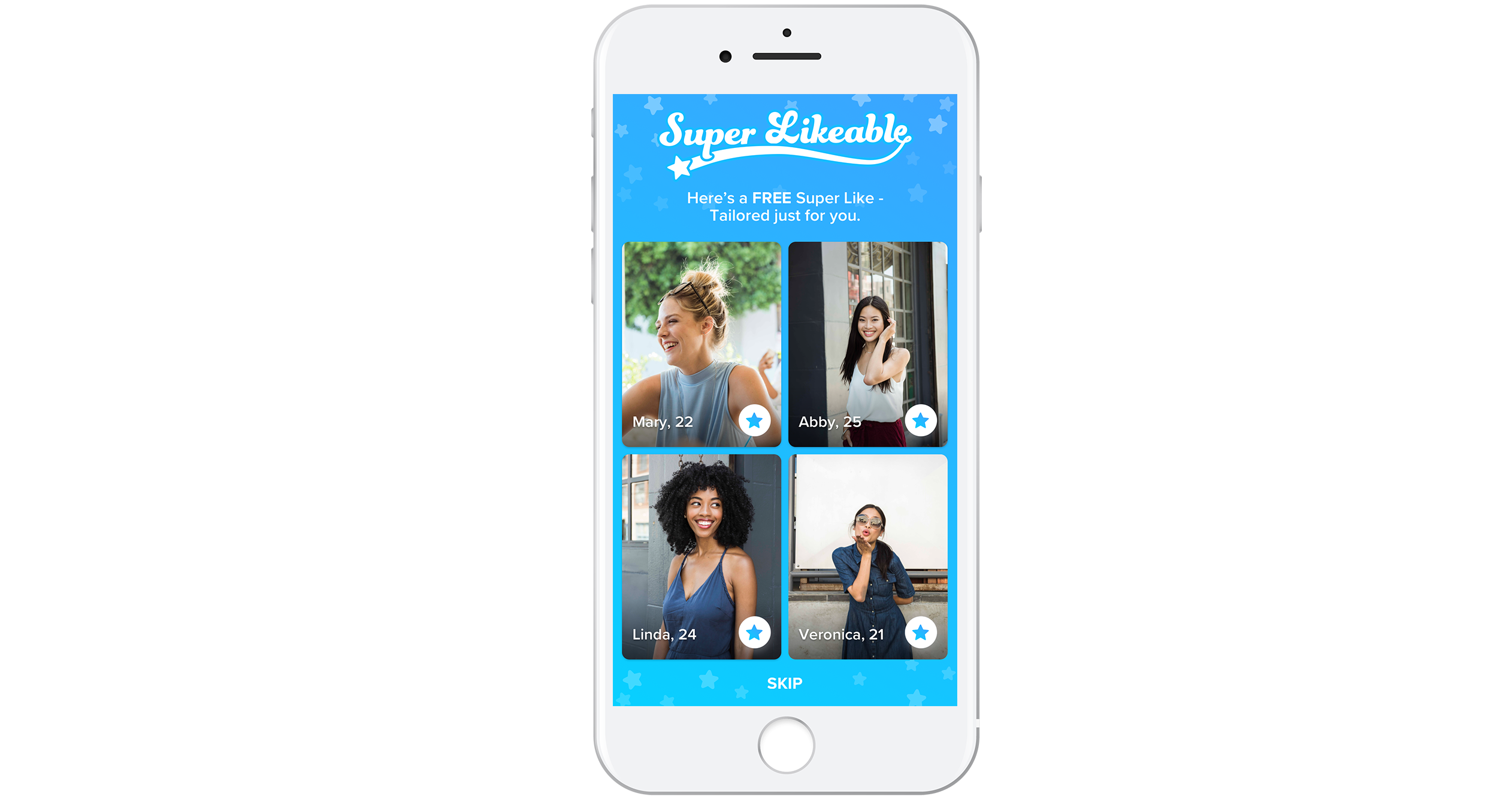 A "super likeable" image from Tinder on a smartphone.