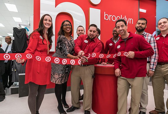 A ribbon is being cut at a Target in Brooklyn.