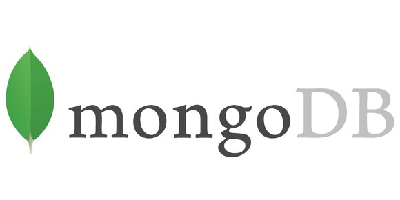The MongoDB logo in gray letters and a green leaf to the left of it
