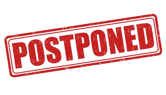 a red stamp that says postponed, on a white background