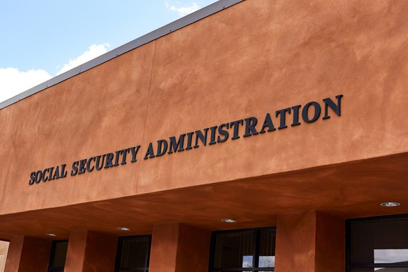 Office building front with Social Security Administration lettering on it.