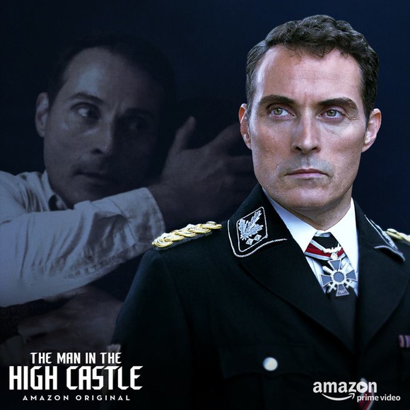 A man wearing a Nazi uniform in a scene from Amazon series The Man in the High Castle.