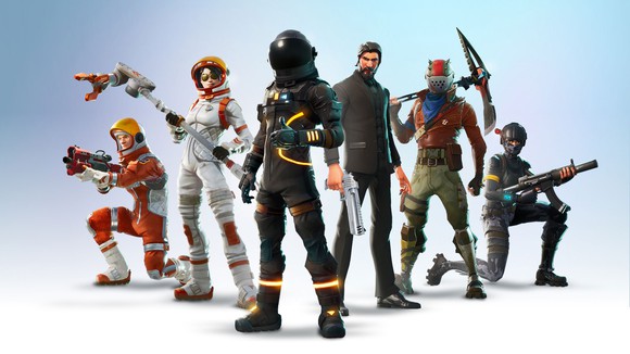 A lineup of six characters from Epic Games' Fortnite.