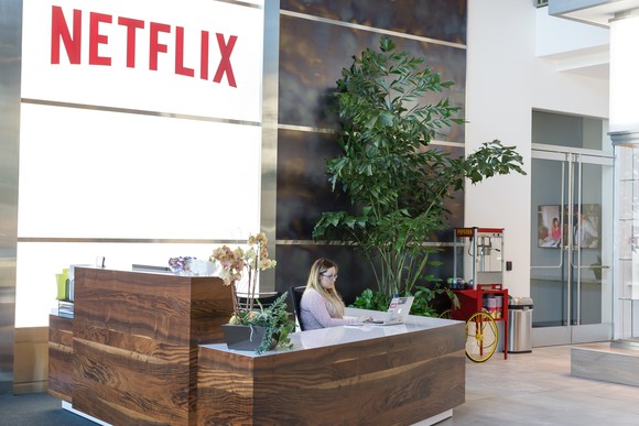 Reception desk at Netflix's Los Gatos headquarters