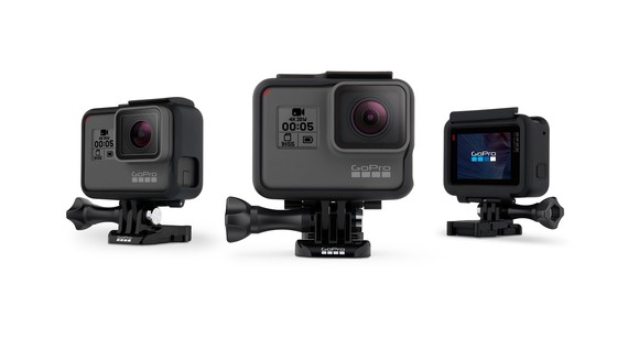 GoPro action cameras in mounting frames.