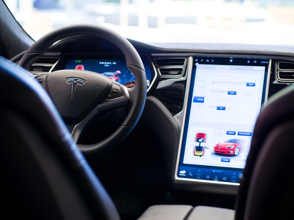 Tesla's center console touch display inside a Model S.