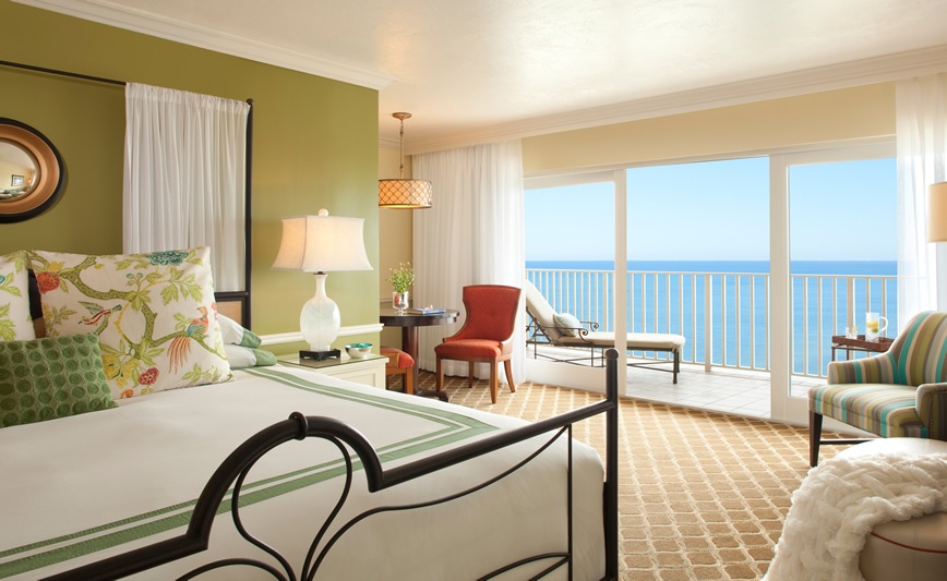 Hotel room with ocean view in Pebblebrook's LaPlaya Beach Resort & Club property.