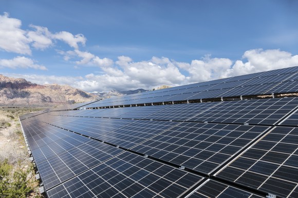 Solar array in mountainous deserts. 