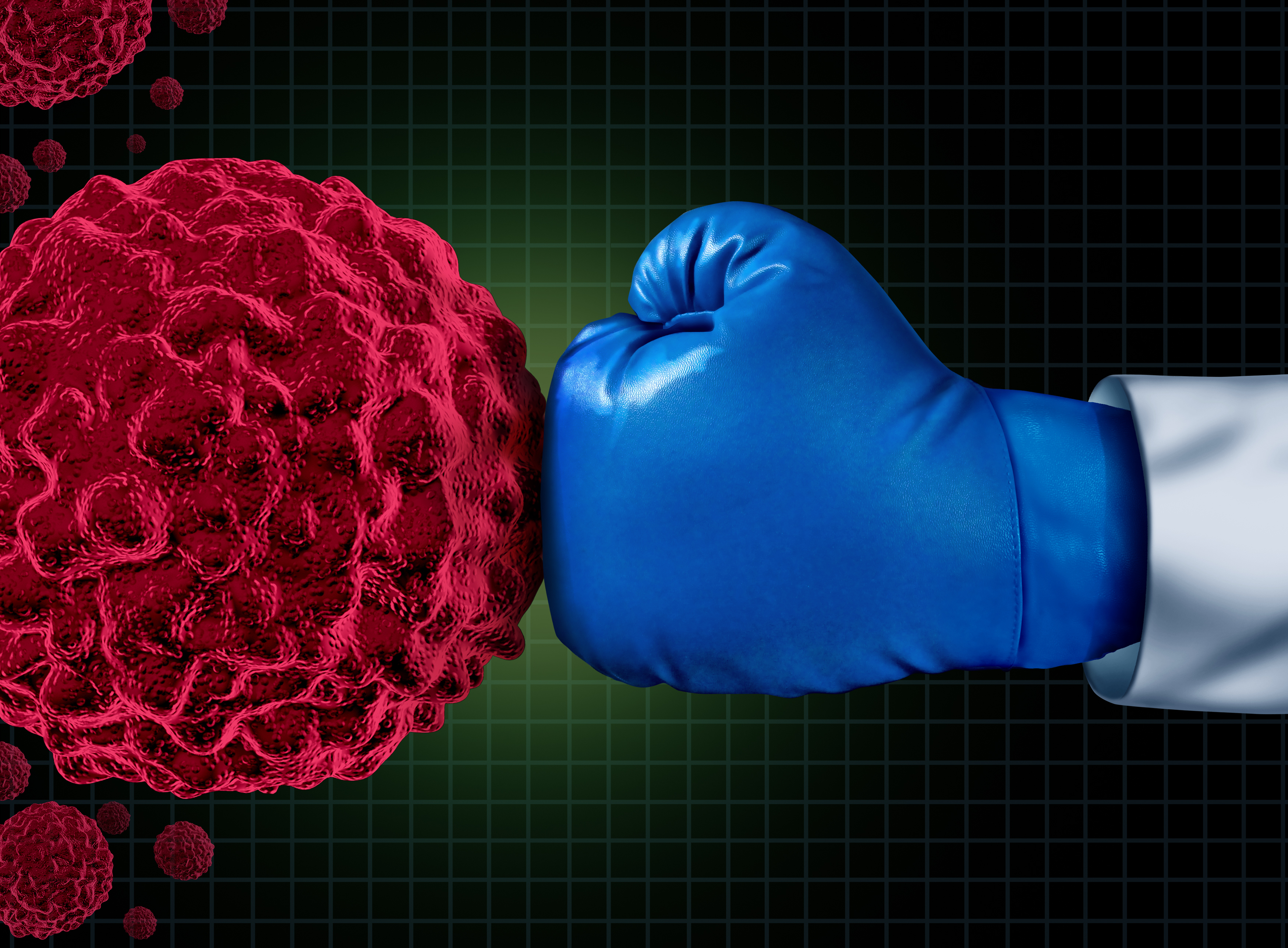 Boxing glove punching cancer cell