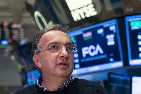 Sergio Marchionne is shown on the floor of the New York Stock Exchange.