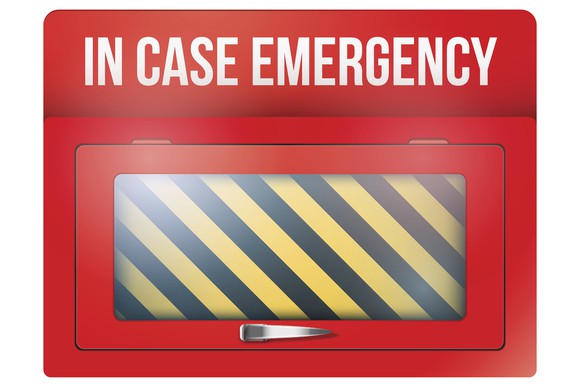 A red box with In Case Emergency printed on top