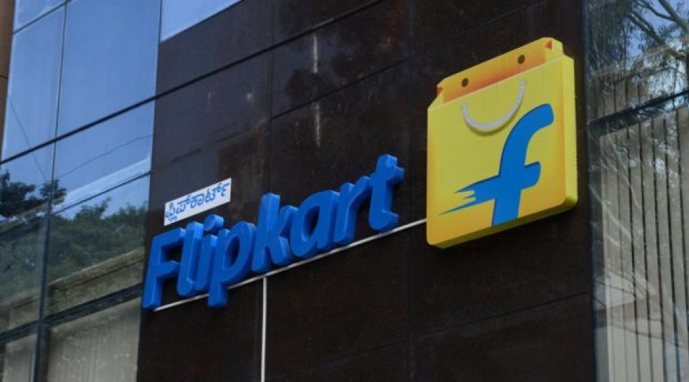 Flipkart logo on its office building.