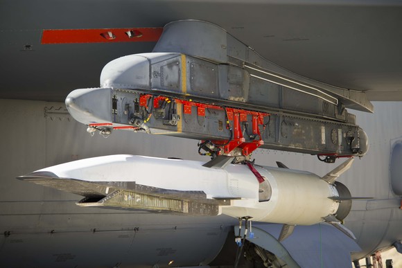 Hypersonic rocket mounted on B-52 wing.
