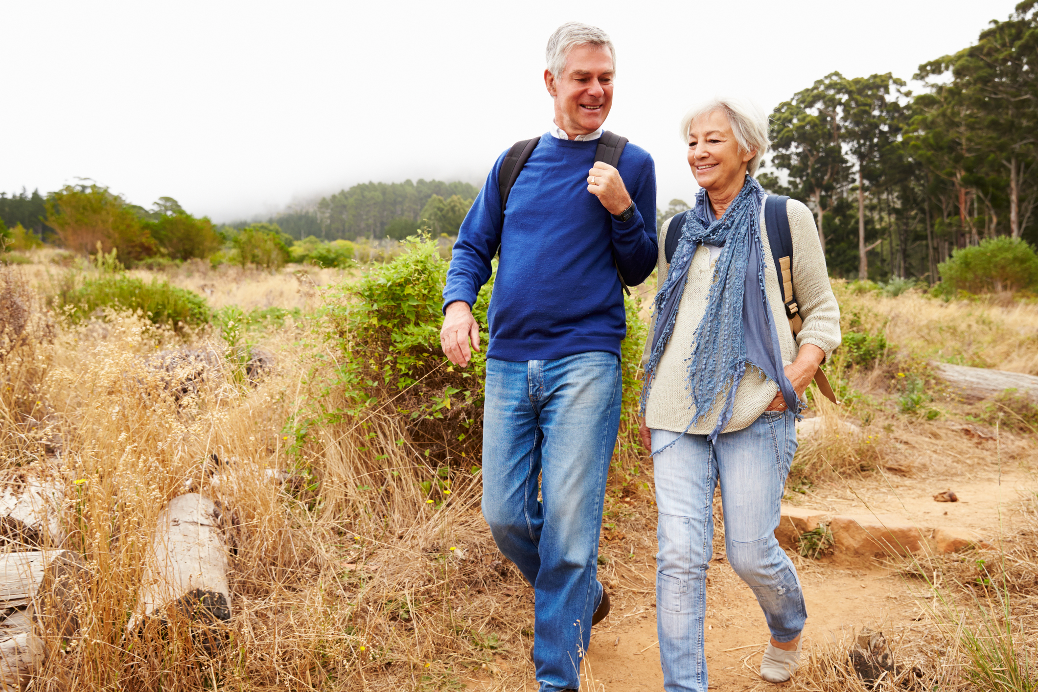 Senior couple out on a hike