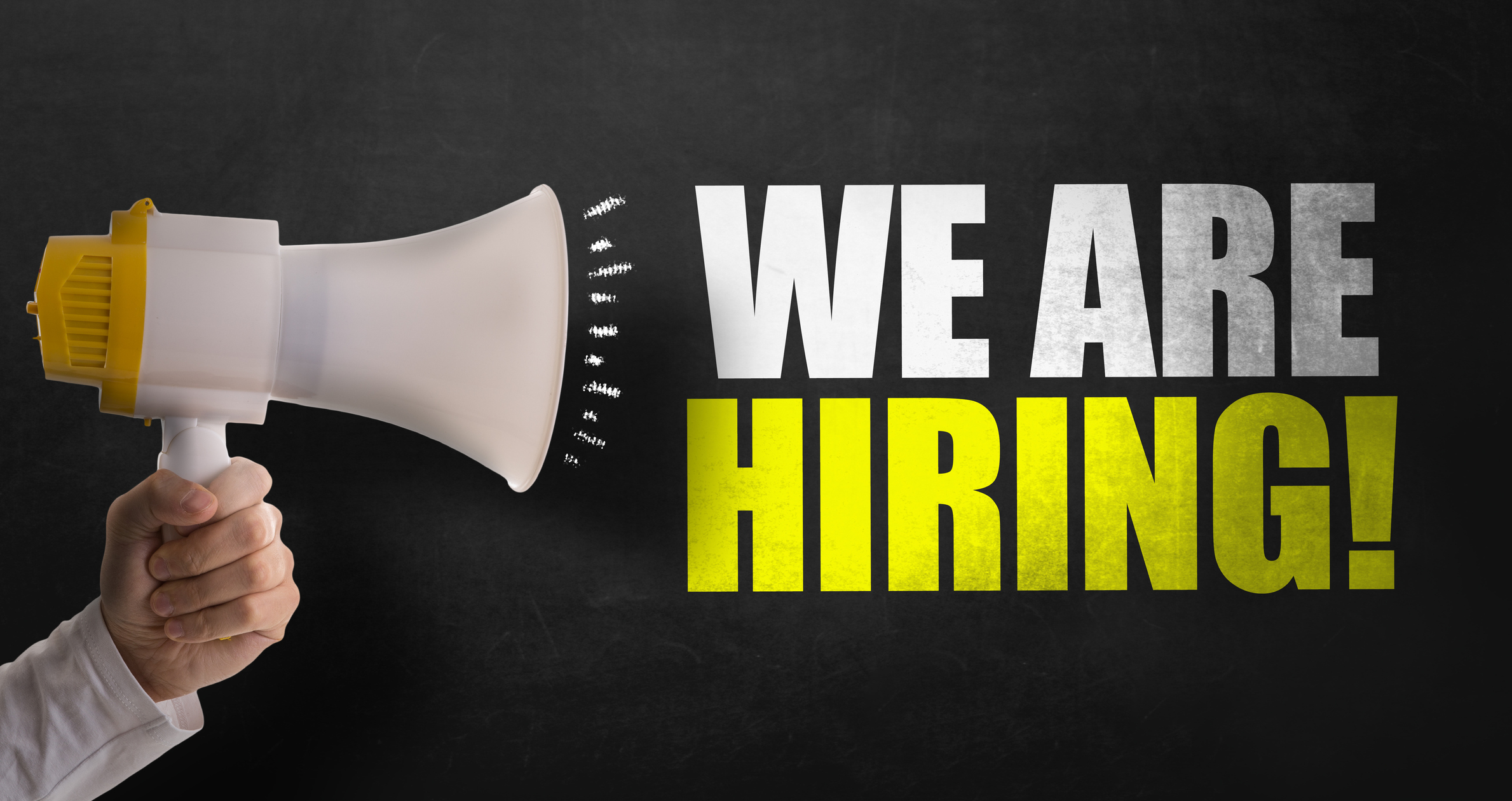 a megaphone with words we are hiring coming out of it