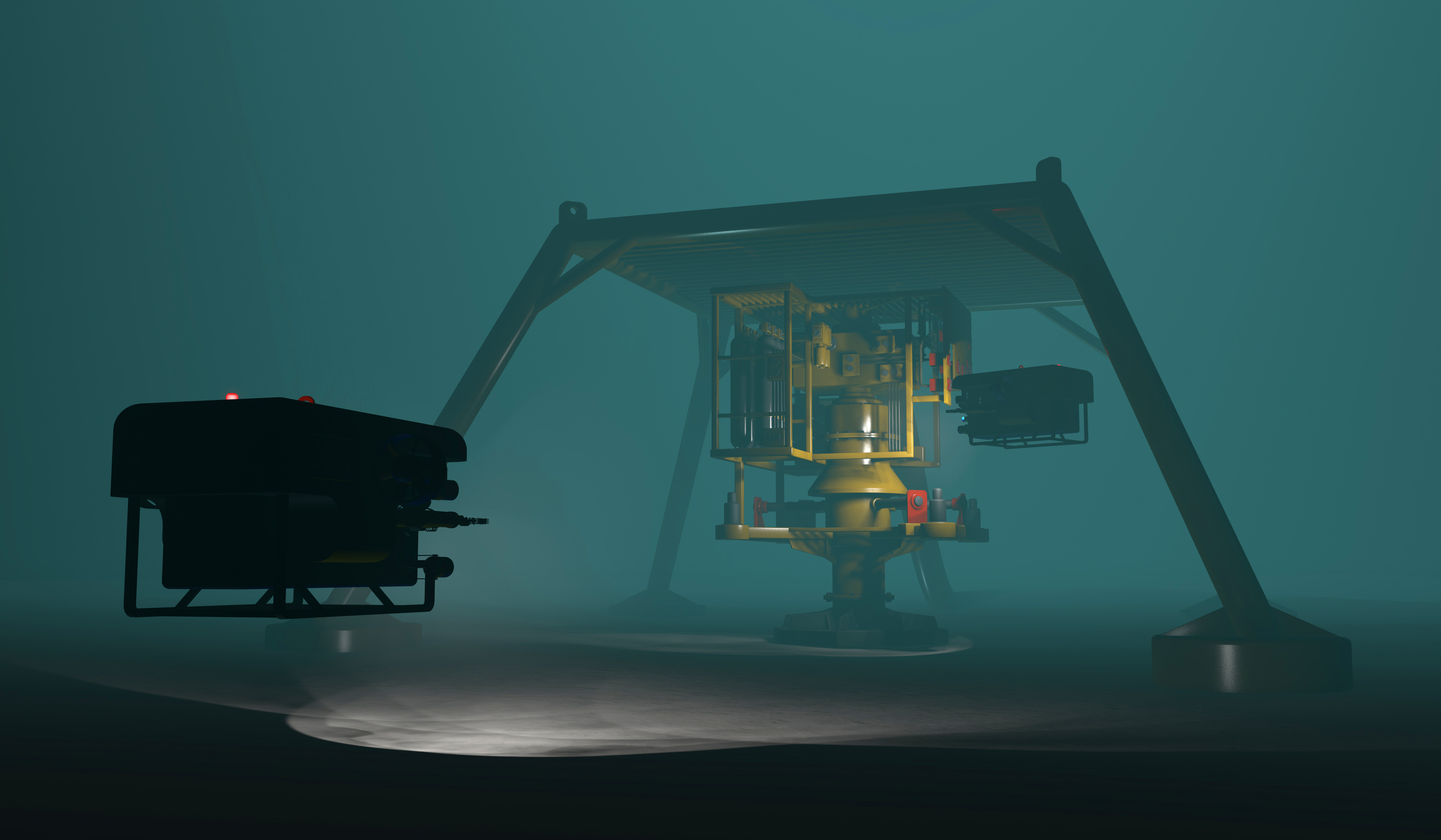 Remotely operated vehicles inspecting sub sea oil and gas equipment.