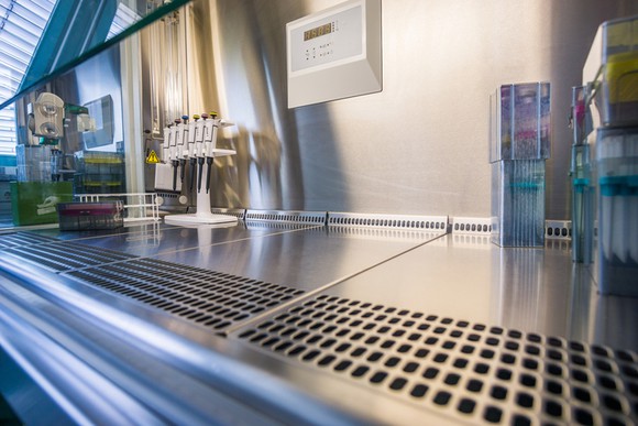 A hood bench in a biotech lab.