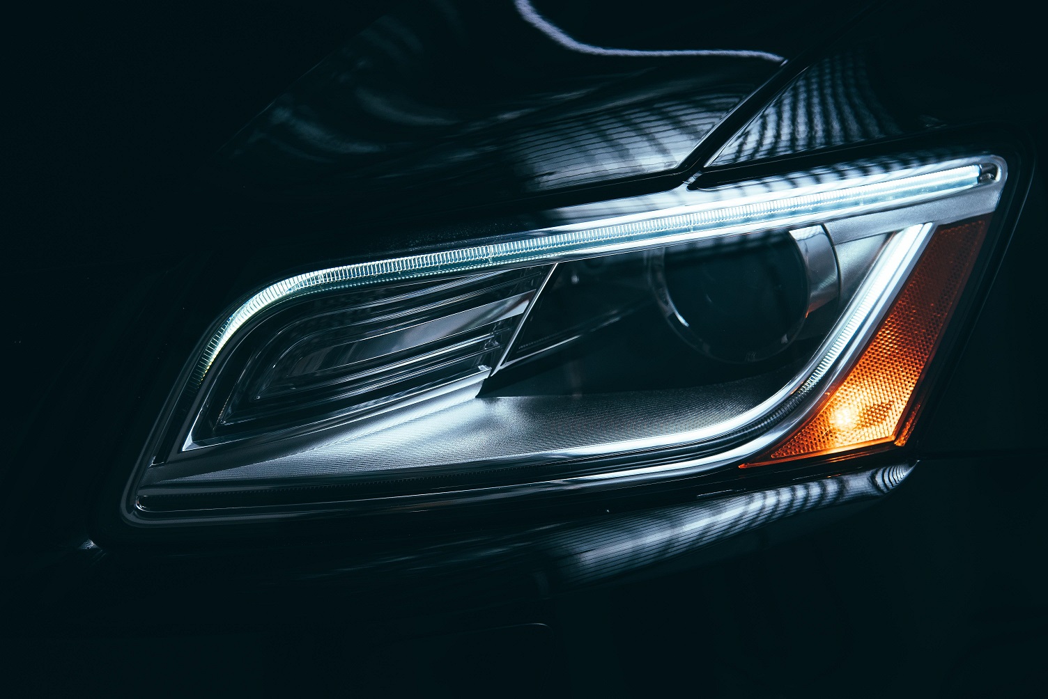 Closeup of a car headlight