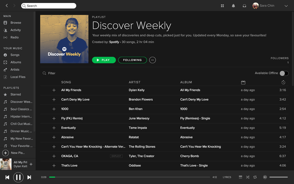 Spotify interface on desktop