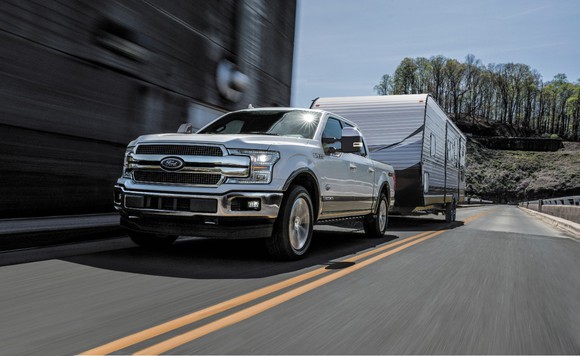 2018 F-150 Power Stroke Diesel towing a camper.