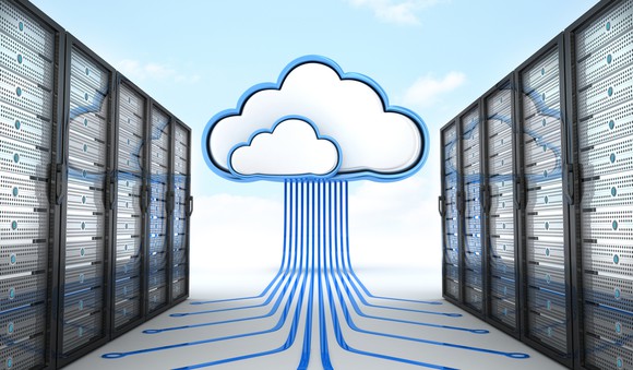 Illustration of data being uploaded to the cloud