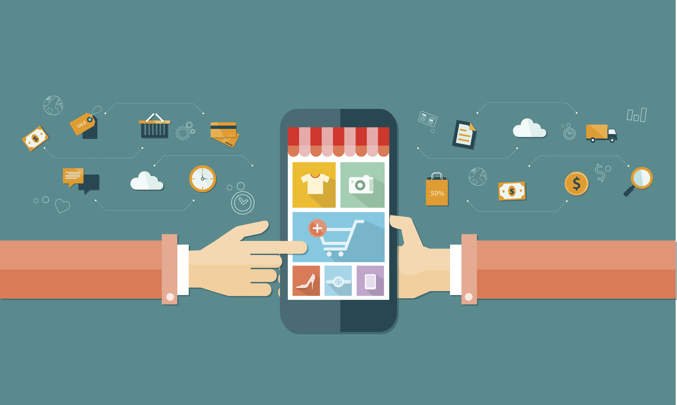 Person using mobile for online purchases.