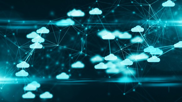 Many small digitally connected clouds -- concept for cloud computing.