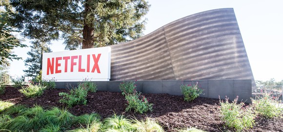 Netflix sign at Los Gatos headquarters