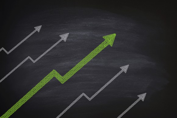 Multiple lines with a positive slope drawn on a chalkboard.