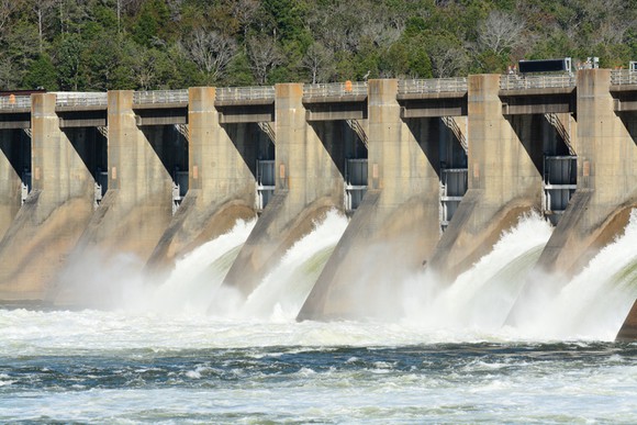 A hydroelectric dam spillway.