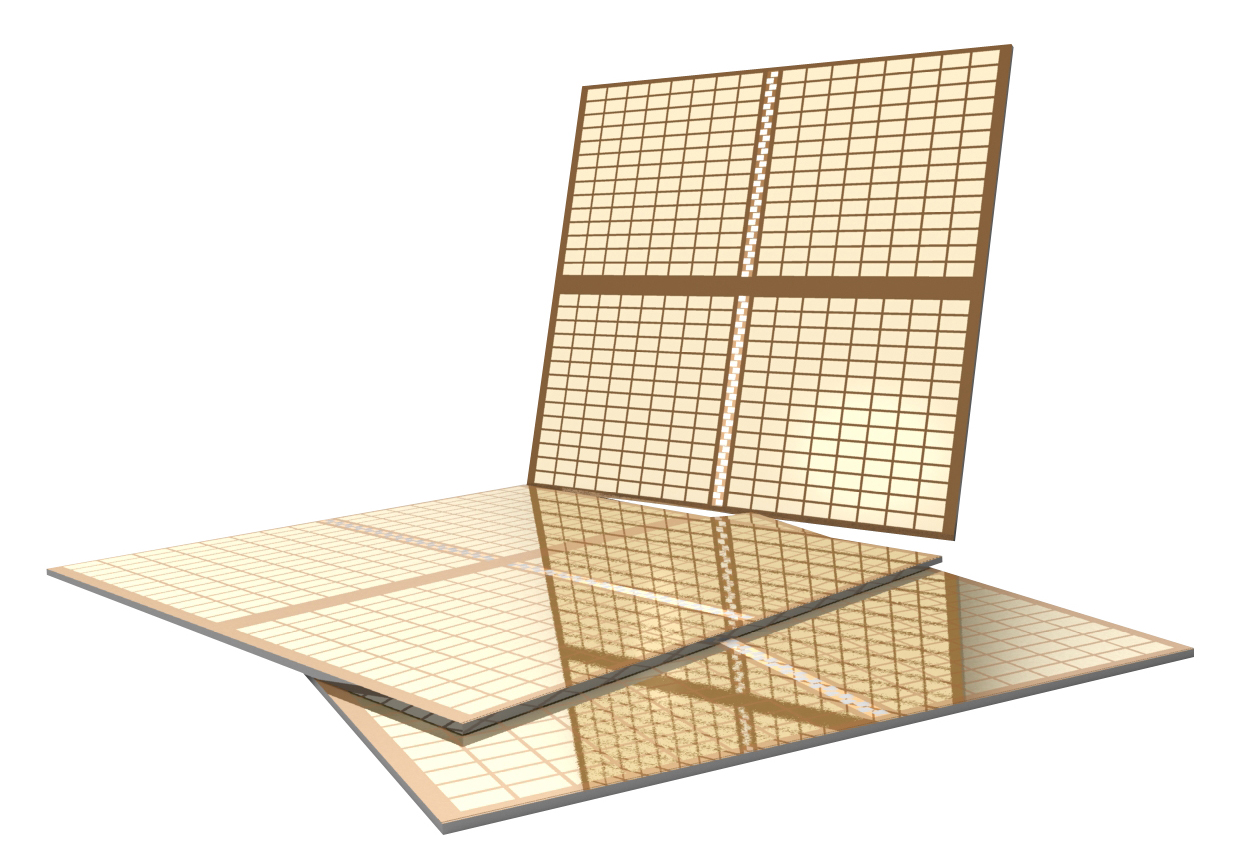 Three gold wafers of memory chips from Micron.