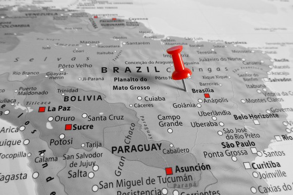 Map of Brazil with a pin in it