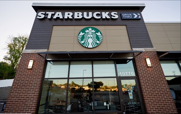The exterior of a Starbucks store