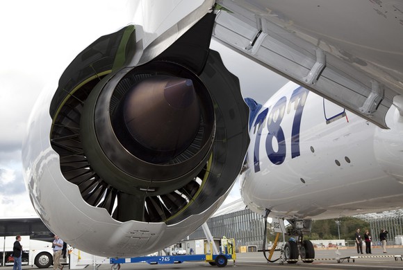 A Rolls-Royce Trent 1000 engine installed on a Boeing 787 Dreamliner