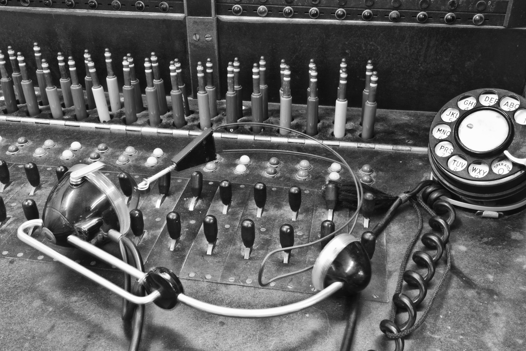 Old-fashioned telephone switchboard