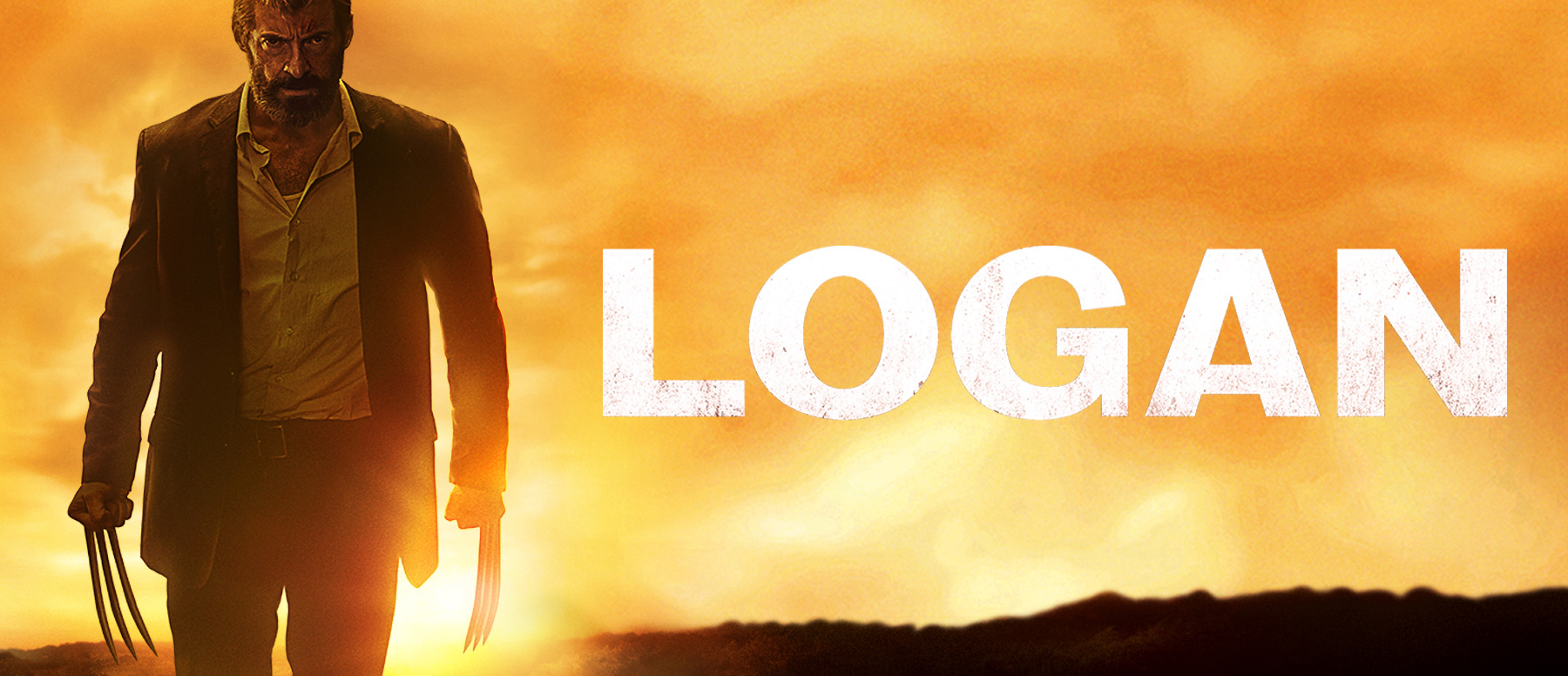 Wolverine, with claws extended, and the movie title "Logan."