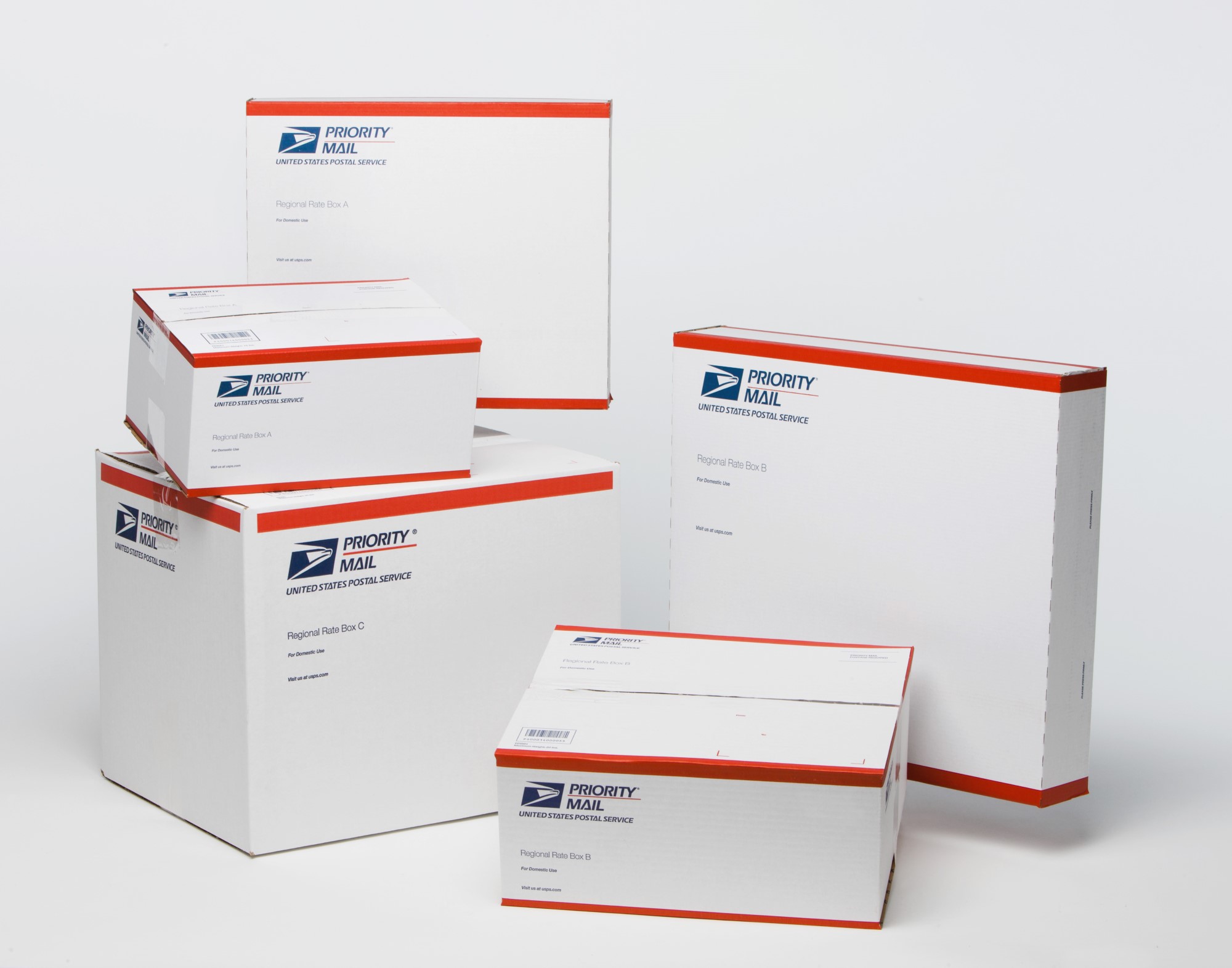 Five boxes from the U.S. Postal Service.