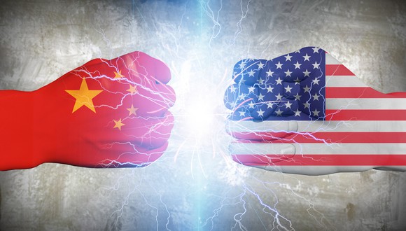 Boxing gloves with Chinese and U.S. flags 