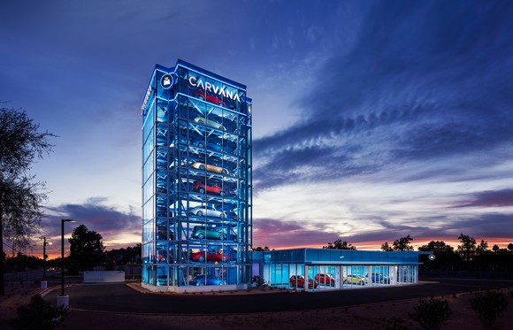 A nine-story glass building holding up to 34 cars.