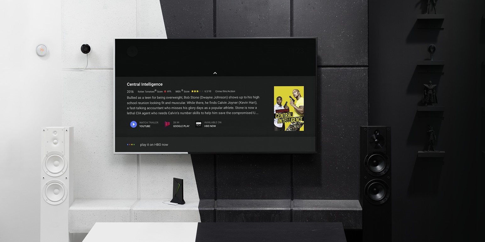 A Shield TV set-top box connected to a TV.