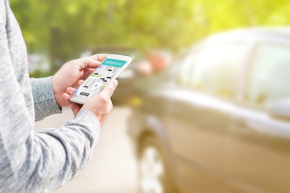A person uses a smartphone.