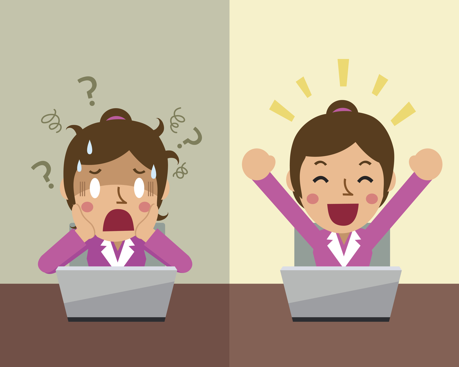 Cartoon businesswoman expressing different emotions