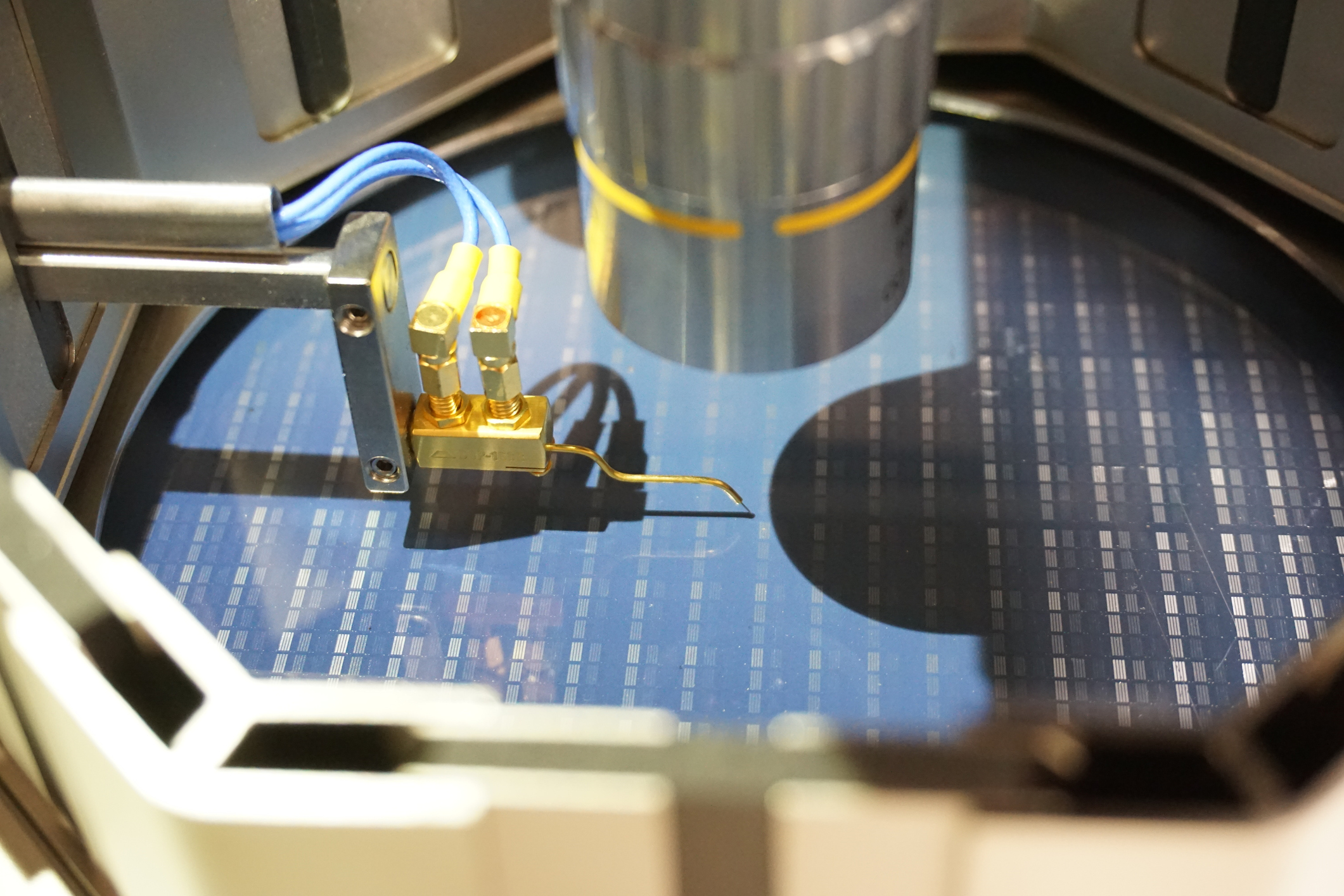 Chips being printed on a wafer.