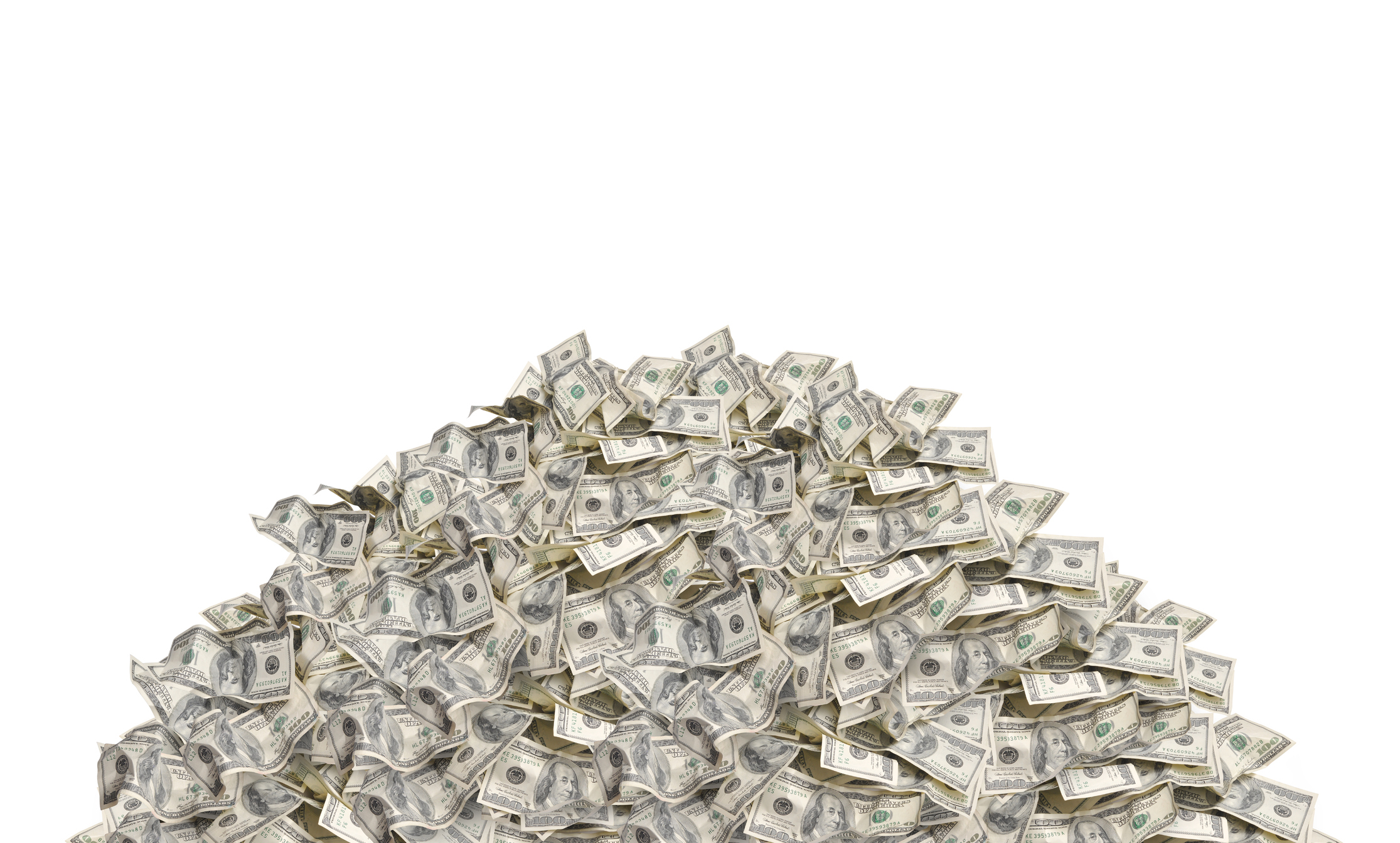A mountain-shaped pile of U.S. currency.