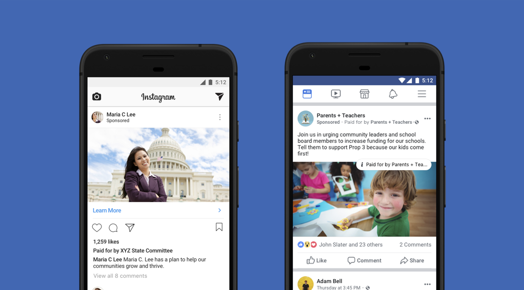 Political sponsored posts on Instagram and Facebook