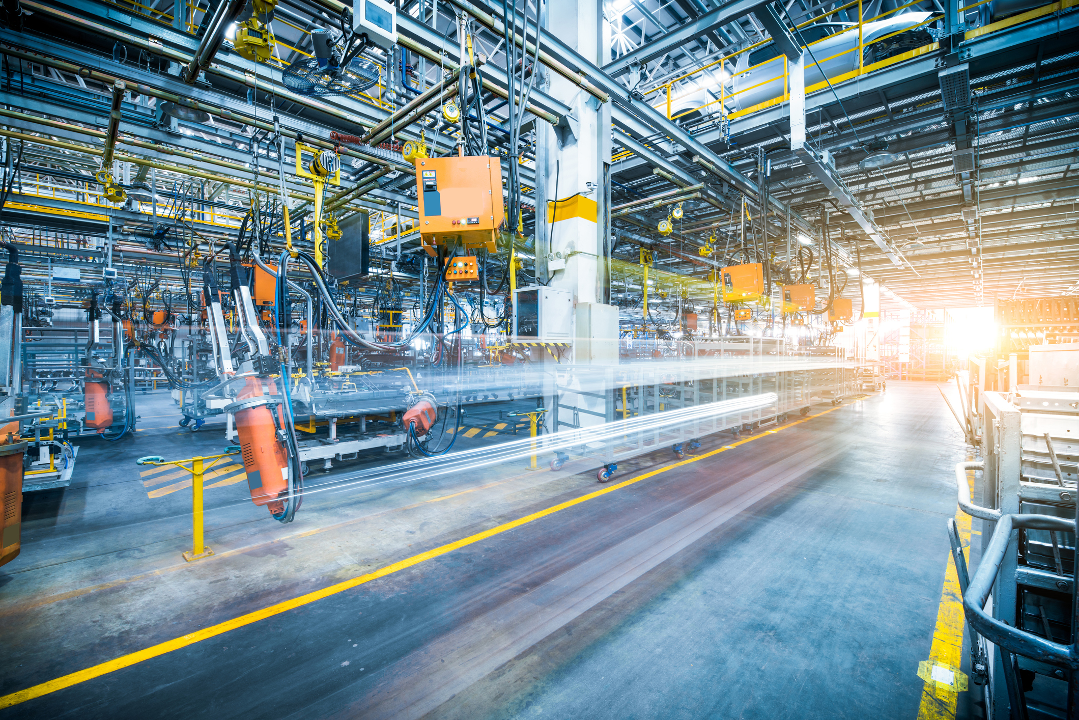 An automated car production line.