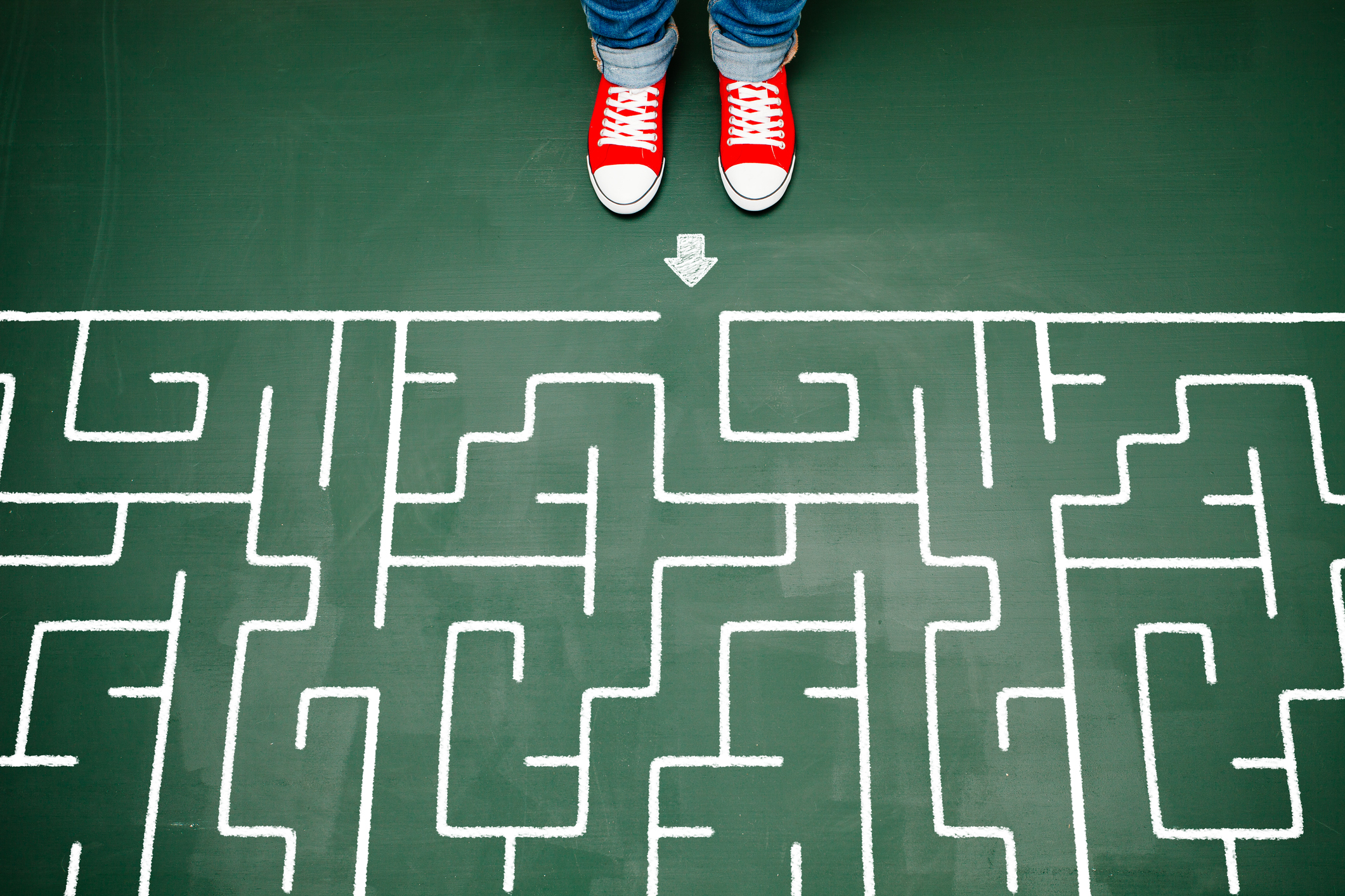 Someone standing at the beginning of a maze.