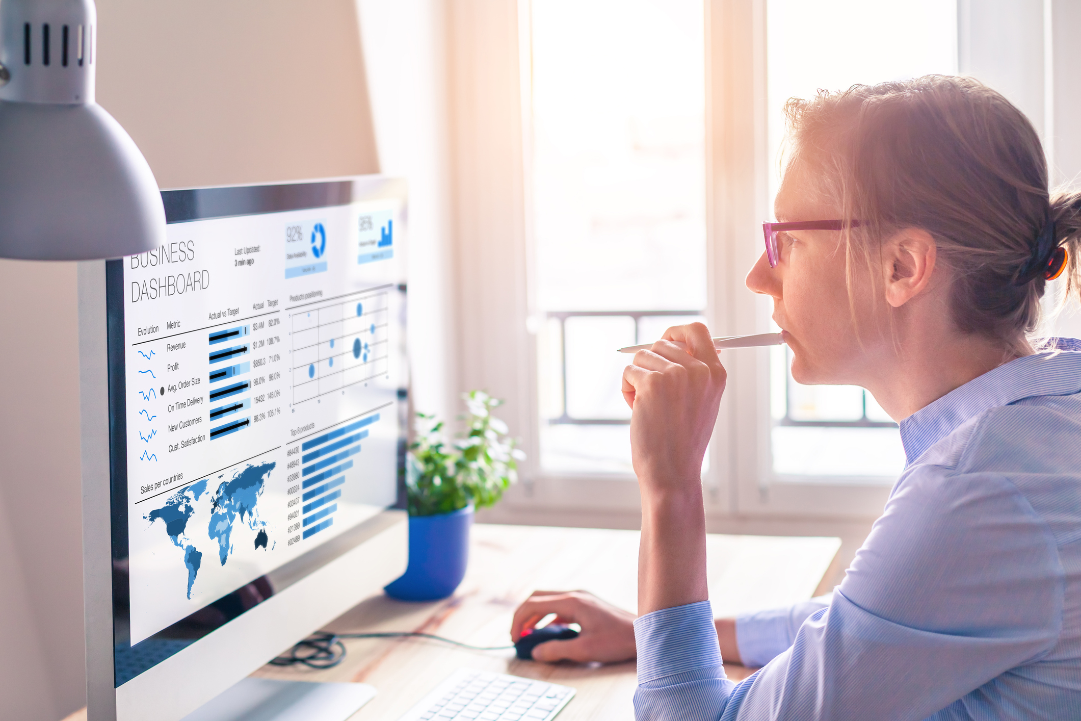 A person looking at charts on a screen