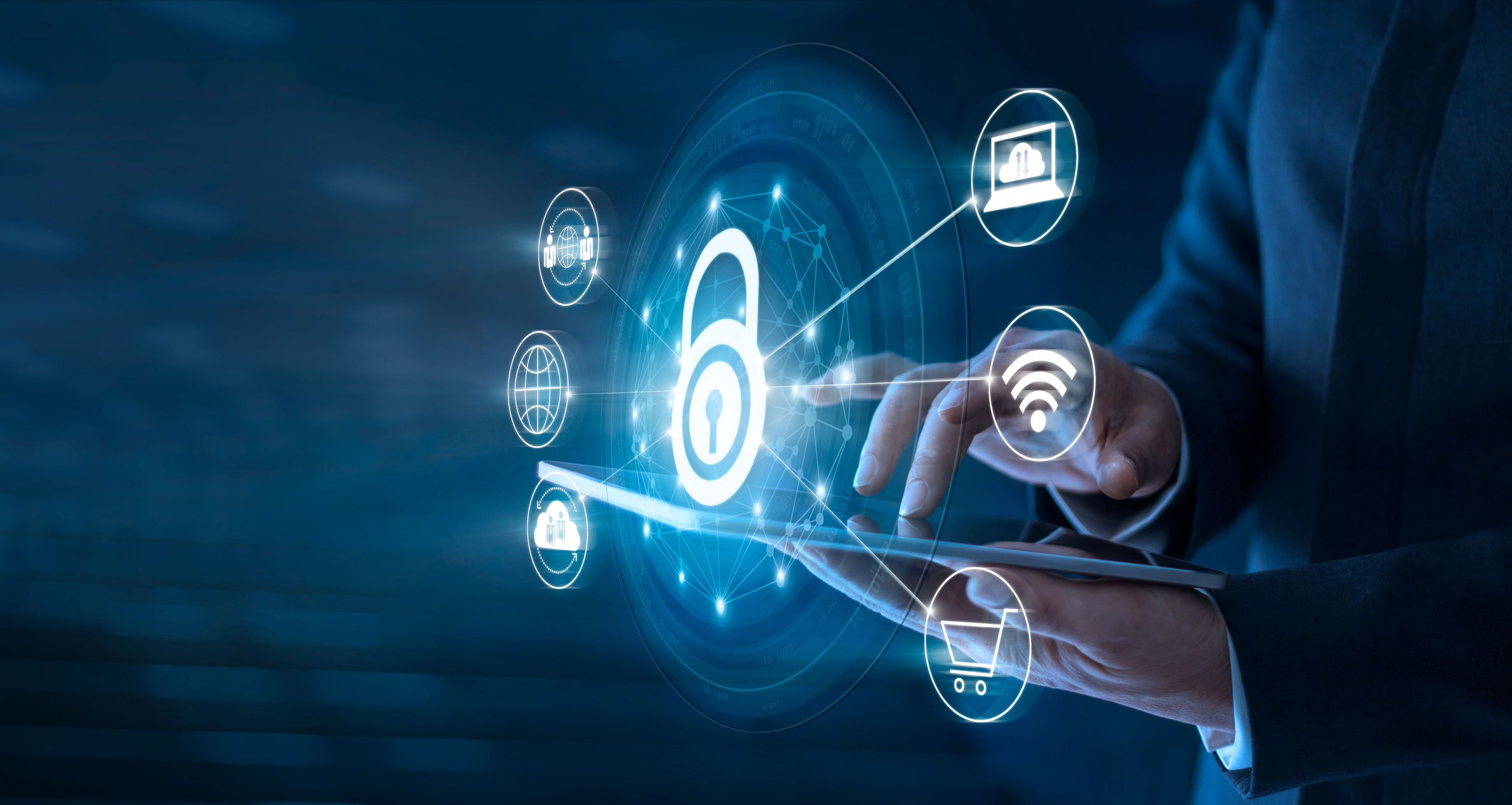 A man uses a secure tablet.