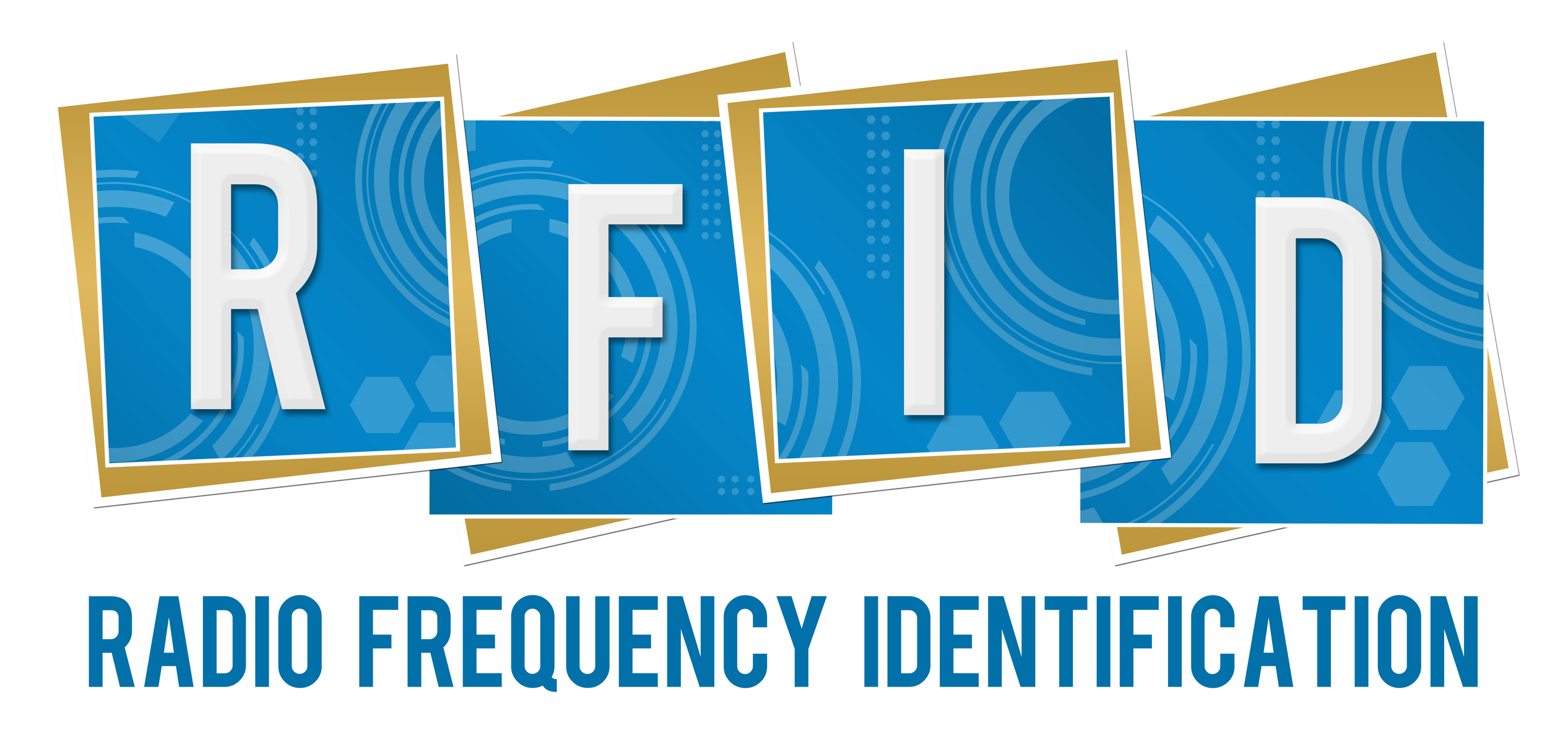 Blue banner reading RFID, Radio Frequency Identification.